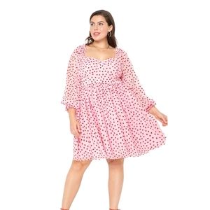 Eloquii pink and red heart textured mini dress Women's Plus Size 18 Fit & Flare